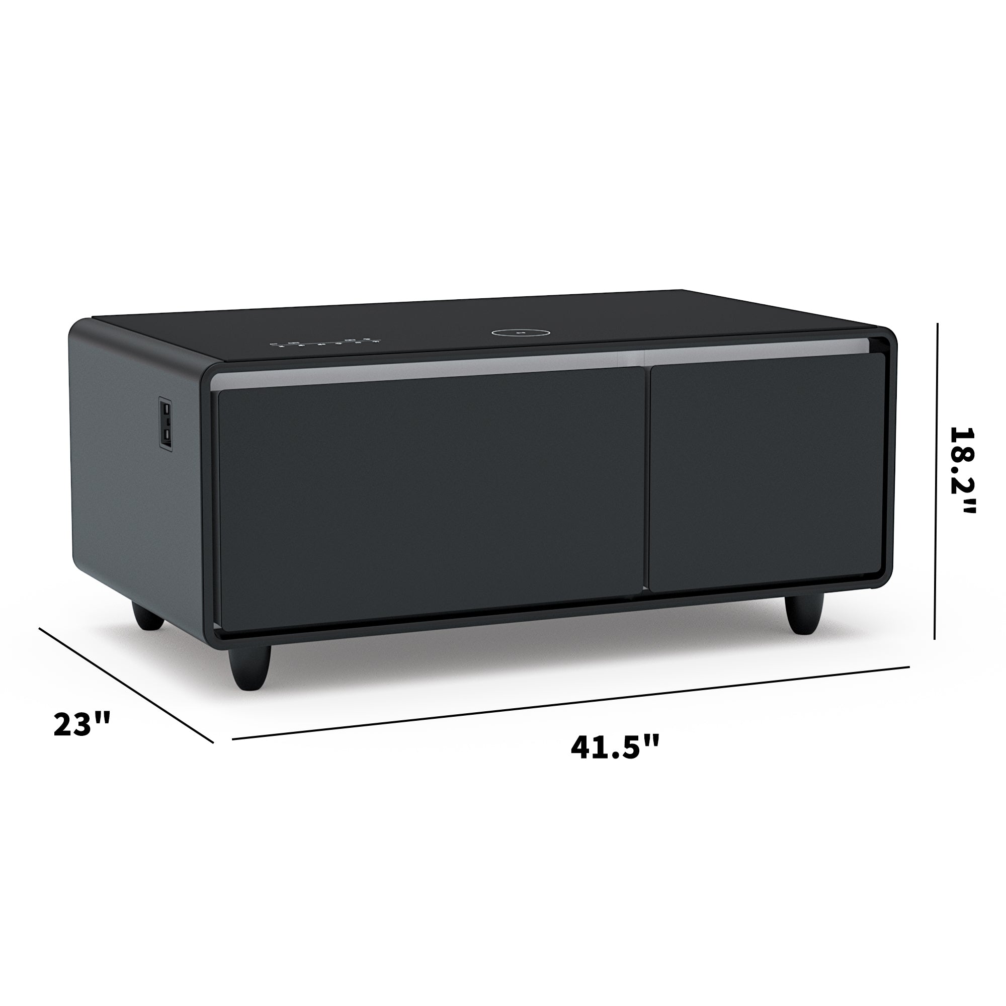Modern Smart Coffee Table with Built-in Fridge, Bluetooth Speaker, Wireless Charging, Touch Control Panel, USB Interface, Outlet Protection, Atmosphere light, Black 