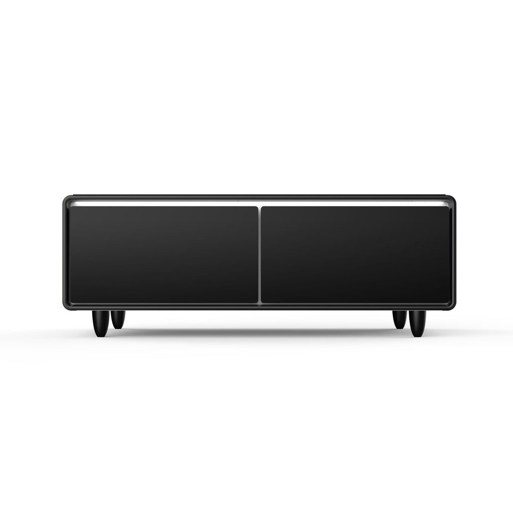 Modern Smart Coffee Table with Built-in Fridge, Bluetooth Speaker, Wireless Charging Module, Touch Control Panel, Power Socket, USB Interface, Outlet Protection, Atmosphere light, and More, Brown 