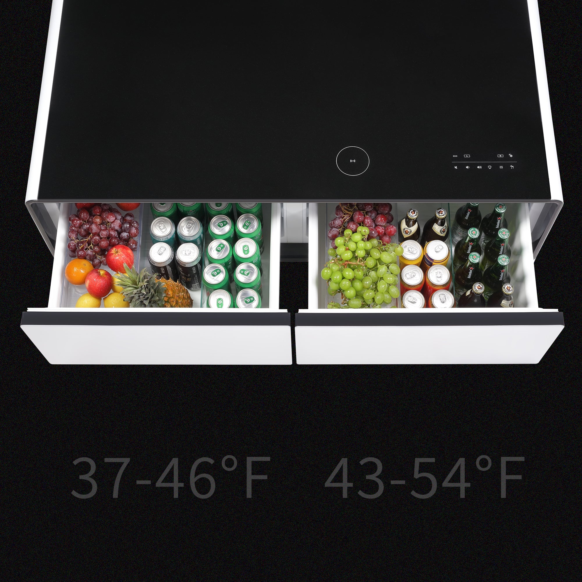 Modern Smart Coffee Table with Built-in Fridge, Bluetooth Speaker, Wireless Charging Module, Touch Control Panel, Power Socket, USB Interface, Outlet Protection, Atmosphere light, White 