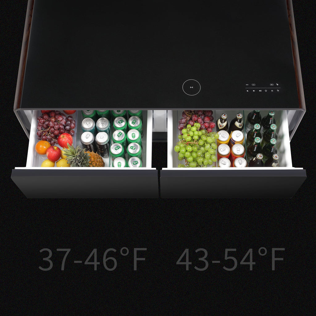 Modern Smart Coffee Table with Built-in Fridge, Bluetooth Speaker, Wireless Charging Module, Touch Control Panel, Power Socket, USB Interface, Outlet Protection, Atmosphere light, and More, Brown 