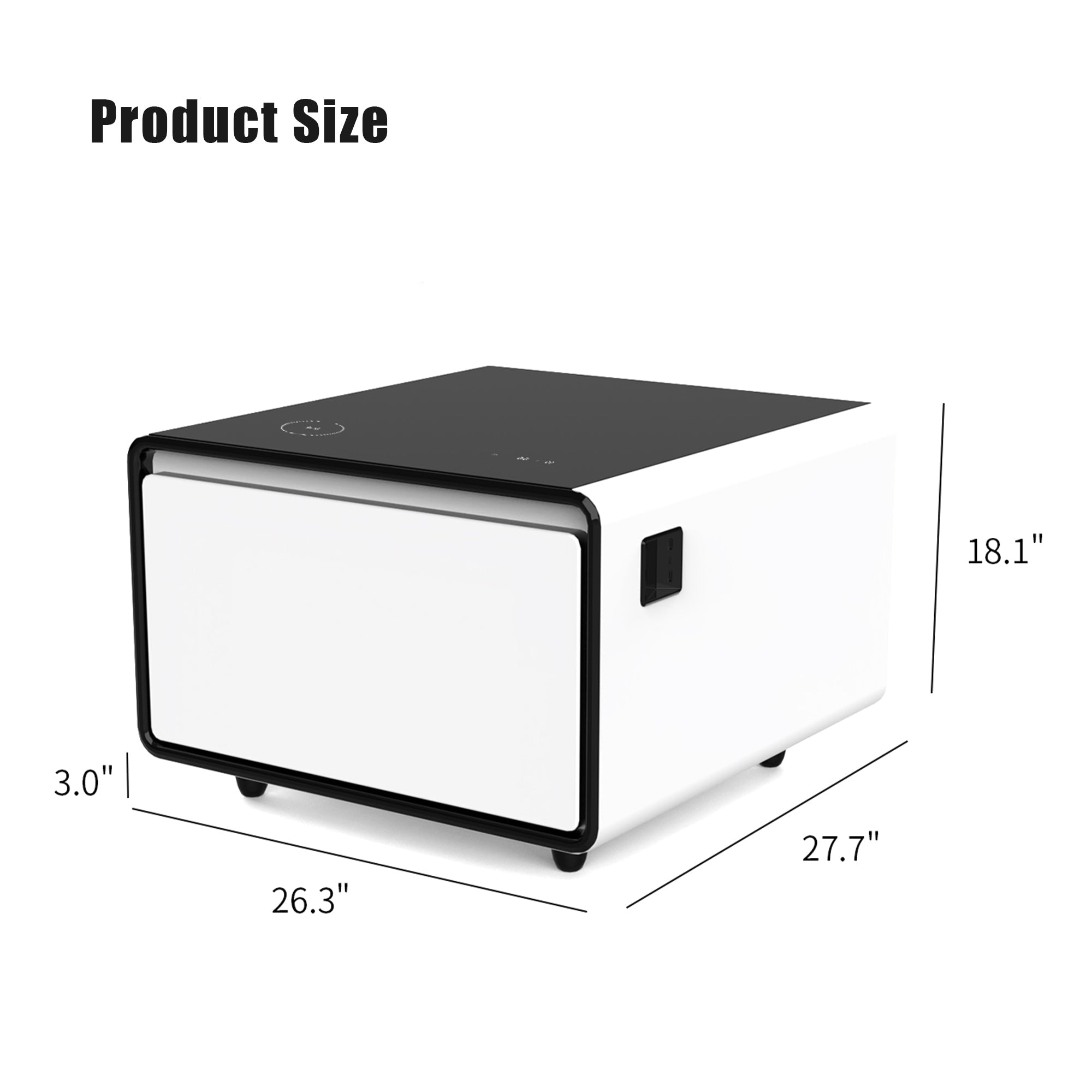 Modern Smart Side Table with Built-in Fridge, Wireless Charging, Temperature Control, Power Socket, USB Ports, Outlet Protection, Induction Light, White 
