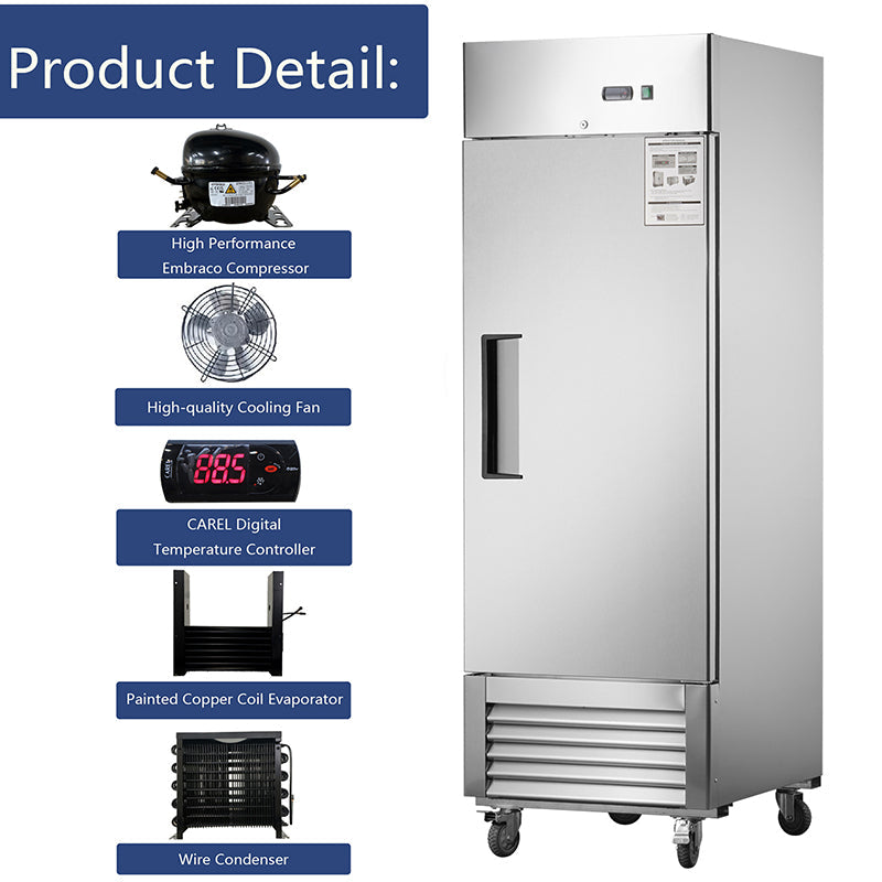Commercial Freezer Single Solid Door 27"W Reach-in Freezer 18.68 Cu.ft. Upright Fan Cooling