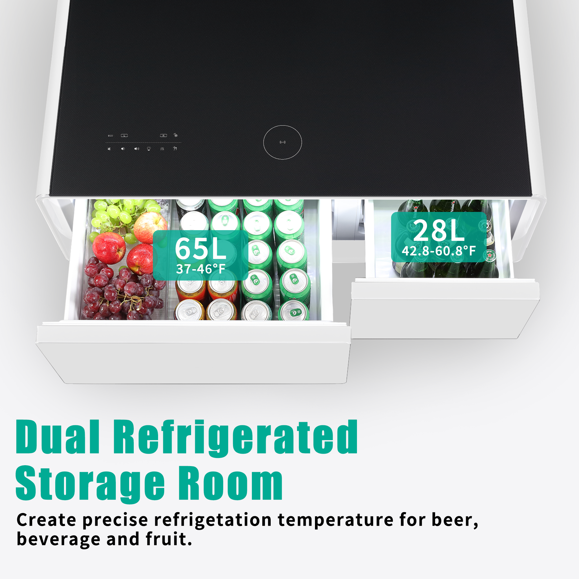 Modern Smart Coffee Table with Built-in Fridge, Bluetooth Speaker, Wireless Charging, Touch Control Panel, USB Ports, Outlet Protection, Atmosphere light, White 