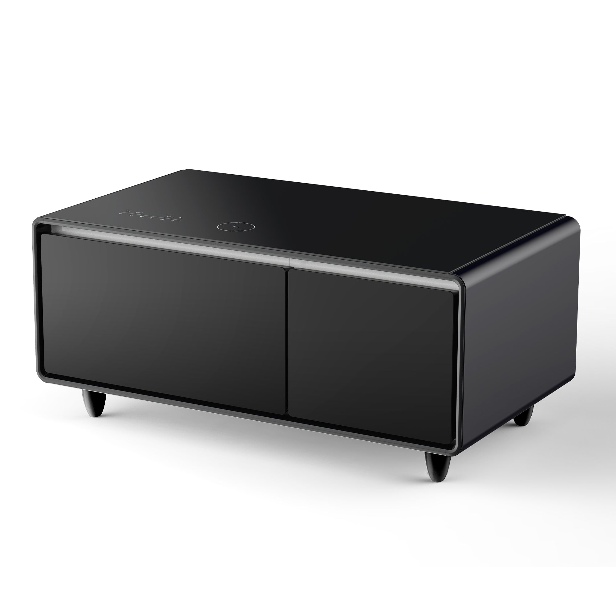 Modern Smart Coffee Table with Built-in Fridge, Bluetooth Speaker, Wireless Charging, Touch Control Panel, USB Interface, Outlet Protection, Atmosphere light, Black 