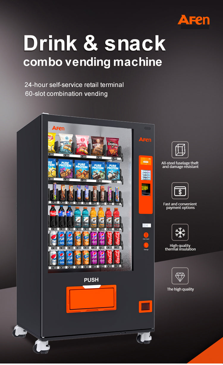 Snack & Drink Combo Vending Machine Refrigerated Large 60 Slots Commercial Vending Machine Durable Cashless Beverage Vending Machine for Business, Caster Design, Bill Acceptor