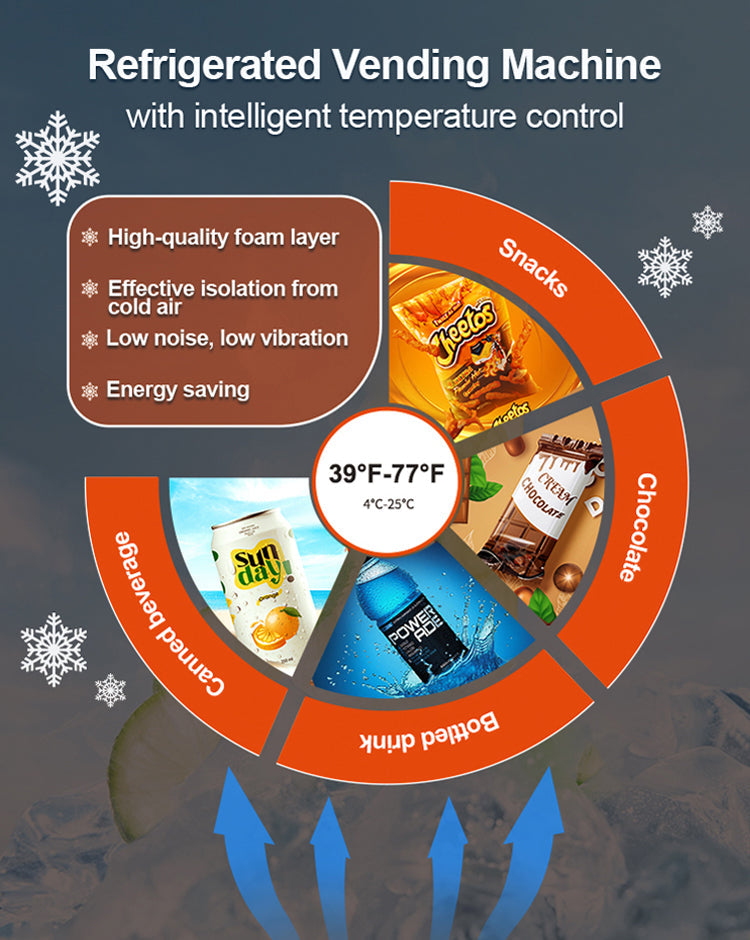 Snack & Drink Combo Vending Machine Refrigerated Large 60 Slots Commercial Vending Machine Durable Cashless Beverage Vending Machine for Business, Caster Design, Bill Acceptor