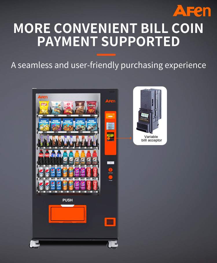 Snack & Drink Combo Vending Machine Refrigerated Large 60 Slots Commercial Vending Machine Durable Cashless Beverage Vending Machine for Business, Caster Design, Bill Acceptor