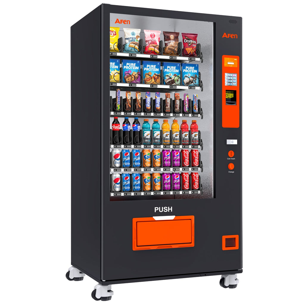 Snack & Drink Combo Vending Machine Refrigerated Large 60 Slots Commercial Vending Machine Durable Cashless Beverage Vending Machine for Business, Caster Design, Bill Acceptor