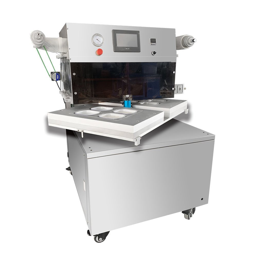 Vacuum skin packaging machine, Rotary cooked food tray vacuum skin packing machine ,for seafood/steak/pork/fish